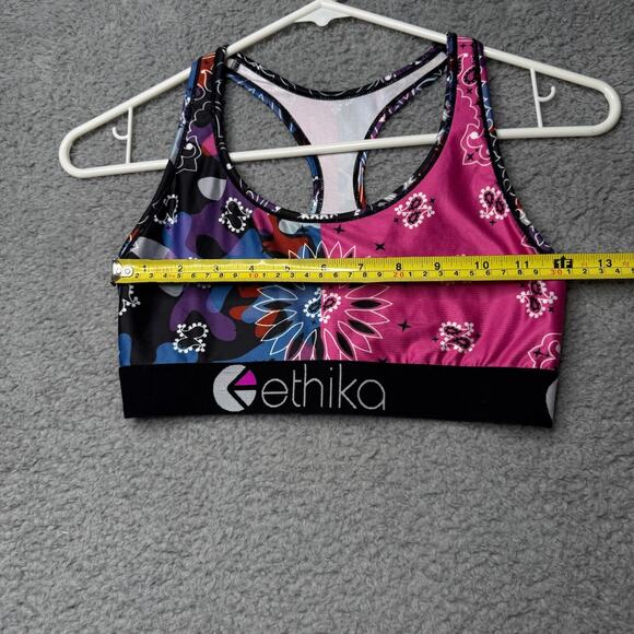 Ethika Sports Bra Women's Medium Blue and Pink Floral Racerback - Picture 4 of 6